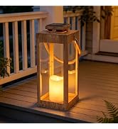 Solar Lantern,13" Solar Metal Decorative Lanterns with LED Flickering Flameless Candle Outdoor Wa...