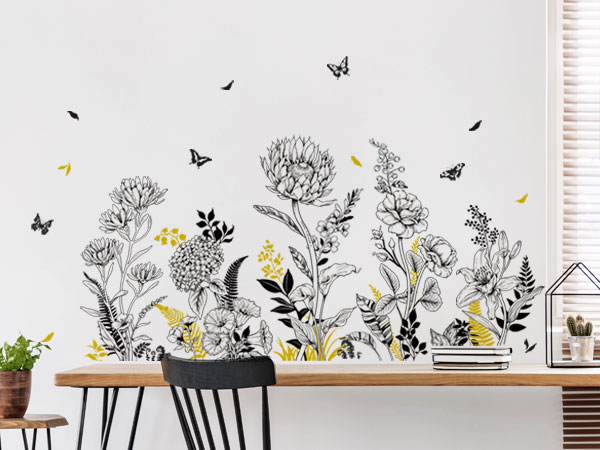 black flower wall decal