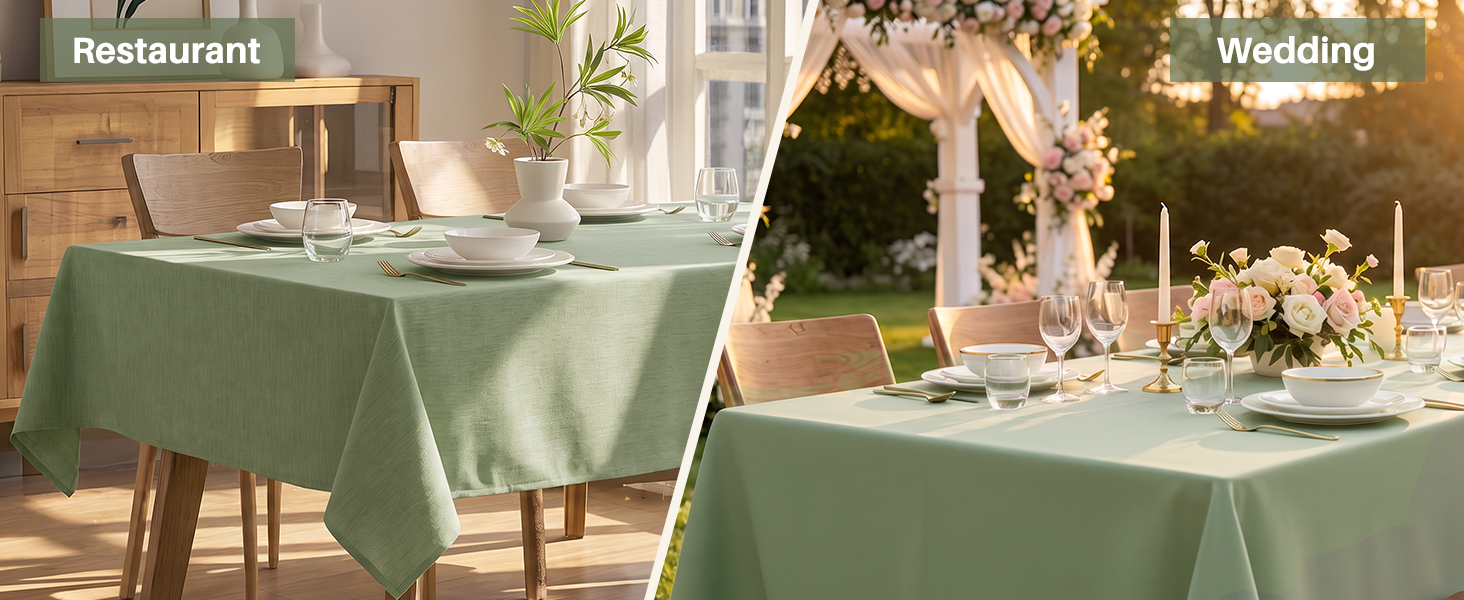 IVAPUPU Textured Linen Rectangle Table Cloth, Sage Green