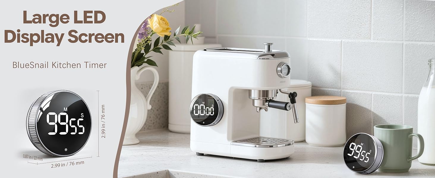 Text reads 'Large LED Display Screen' and 'Perfect for Gifts'. Image shows digital clocks and home décor items with LED displays on shelf.