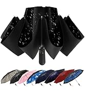 ZDSSM Compact Inverted Travel Umbrella, Automatic Open Close, 9-Rib 46 Inch Windproof Umbrella, W...