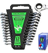 12-Piece Ratchet Wrench Set, Metric 6-18mm Ratchet Combination Wrenches Set, 12-Point 72-Tooth Ra...