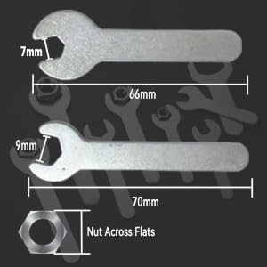 One simple and portable open-end wrench each in 9mm and 7mm