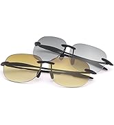 MIRYEA 2 Pairs Rimless Bifocal Reading Glasses UV400 Protection Sunglasses Readers for Men Women ...