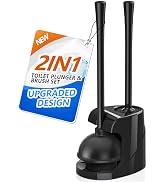 Toilet Plunger and Brush with Holder, Bowl Brush and Heavy Duty Toilet Plunger Set for 5.7-inch T...