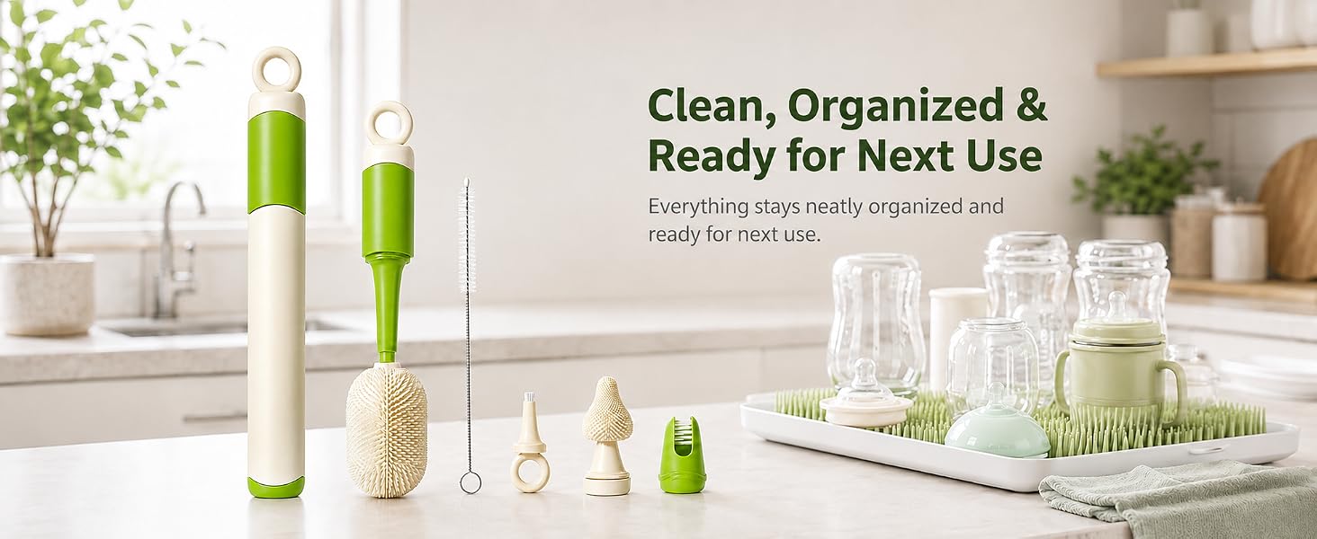 All-in-one bottle brush set for organized daily cleaning