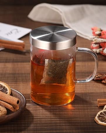 Borosilicate Glass Tea Mug Cup Tea Glasses with Stainless Steel Infuser Glass Tea Cup Teacup