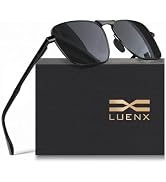 Luenx Mens Aviator Polarized Sunglasses: Rectangular UV400 Driving | Large Head Fit,Lightweight,A...