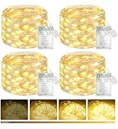 btfarm 4 Pack Fairy Lights Battery Operated with Timer, 16.4 FT 50 LED Silver Wire Twinkle String...