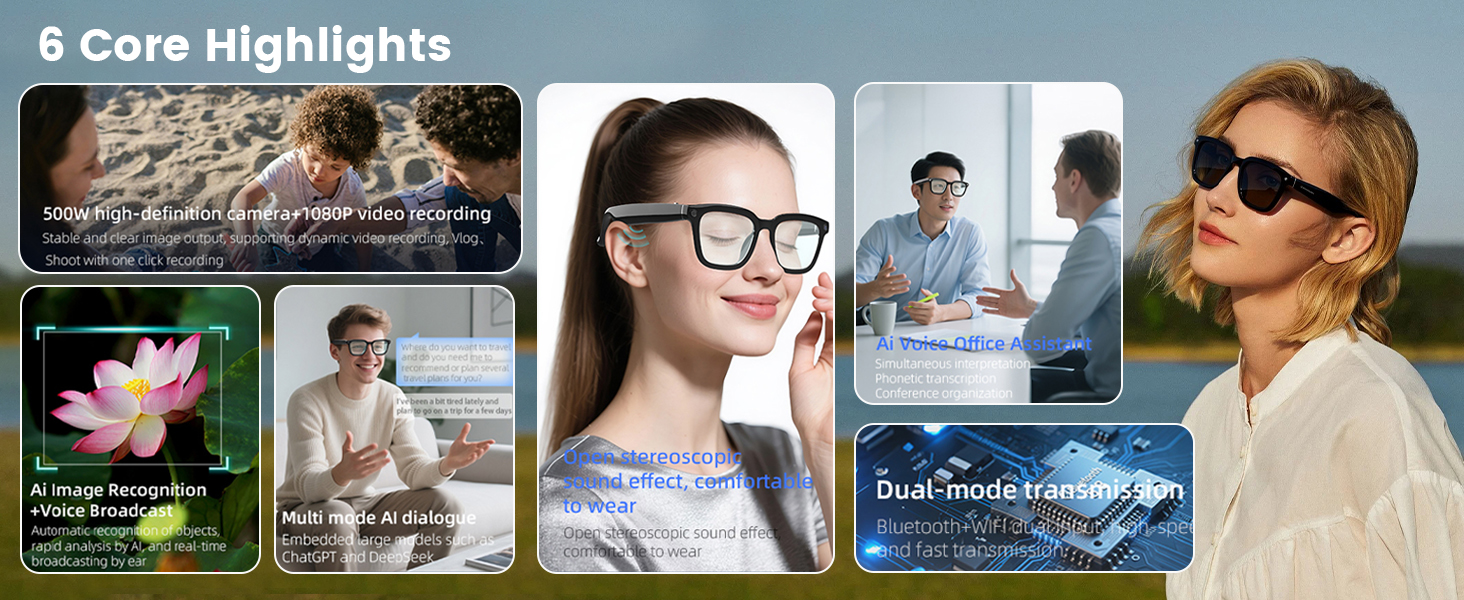 Faifxo Smart Camera Glasses with 1080P Video Recording, Translation Bluetooth Sunglasses