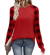 WIHOLL Long Sleeve Shirts for Women Color Block Raglan Tops Casual Crewneck Basic Tees Fall Cloth...