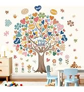 decalmile Reading Corner Boho Tree Wall Stickers Colorful Hearts Flowers Inspirational Quotes Wal...