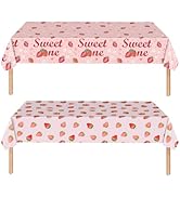 KFJBPB 2 Pack Strawberry Tablecloths Plastic 54 X 108Inch, Strawberry Birthday Decorations Table ...