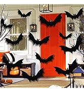 VERNILLA Hanging Bats Halloween Decorations 12pcs Halloween Hanging Flying Bat with Glowing Eyes ...