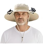 FishTrip Wide Brim Solar Fan Hat, Outdoor Sun Hat with 2 Solar Power Fan for Men Women UPF 50+ Br...