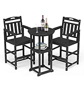 SUUNYN Outdoor Bar Set, Patio High Top Table and 2 Bar Height Adirondack Chairs, All-Weather HDPE...