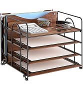 LUCYCAZ File Organizer for Desk - Paper Organizer, 4 Tier Wood Desk Organizer for Hanging File Fo...