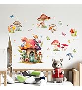 Supzone Cartoon Mushroom House Wall Stickers Colorful Cute Mushroom Flower Butterfly Wall Decals ...