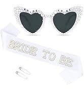 BAHABY White Bride Sash & Heart Sunglasses Set Bachelorette Party Decorations Bridal Shower Engag...