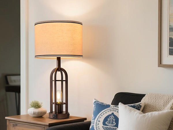 Farmhouse Table Lamps for Living Room & Bedroom Set of 2 Rustic Desk Lamps for Nightstand