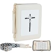 Bible Cover Case for Women, Large Leather Bible Carrying Book Cases with Shoulder-Strap and Handl...