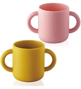 2 Pack Tiny Silicone Drinking Training Cup for Baby and Toddler - Toddler Learning Cup with Two H...