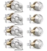 Brotima 4 Pack Keyed Entry Door Knob and Single Cylinder Deadbolt Combination Set in Satin Nickel...