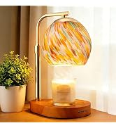 WangshengLe Stained Glass Candle Warmer Lamp with Adjustable Height, 7-Level Dimmable Brightness ...