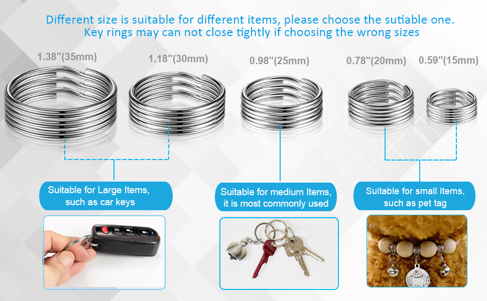 stainless Steel heavy duty key rings loops 0.75 1 1.25 1.2 1/5 inch for Key chain dog tag collar