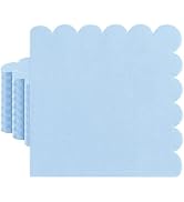 HEIPINIUYE 50 Pieces 2-ply Light Blue Napkin Disposable Scalloped Cocktail Napkins Beverage Napki...
