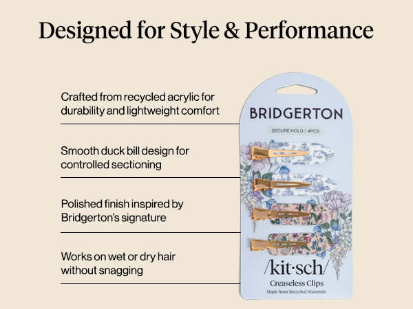Bridgerton x Kitsch Recycled Plastic Creaseless Clips 4pc Set - Toile in Bloom