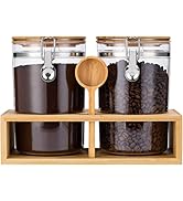 Yangbaga Plastic Coffee Containers with Shelf, 2×58OZ Coffee Bean Storage with Airtight Locking C...