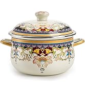 ZENFUN Kitchen Enamel Stockpot with Lid, 4.5 Quart Retro Flower Stew Bean Cooking Pot, Vintage Th...