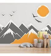 AM AMAONM 63x89.8inch Large Abstract Snowy Mountain Wall Decal, Warm Earth Tones, Watercolor Moun...