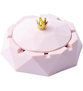 Pink Crown Stainless Steel Ashtray with Lids, Cigarettes Ashtray for Indoor or Outdoor Use, Windp...
