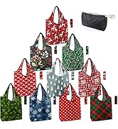 BeeGreen Christmas Reusable Grocery Bags with Zipper Storage Pouch 10 Pack Reusable Shopping Bags...