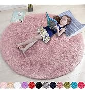 Blush Pink Fluffy Round Rug 4Ft for Bedroom, Fuzzy Furry Circle Area Rugs for Kids Room Decor Aes...
