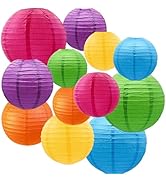 12pcs Rainbow Hanging Paper Lanterns,Colourful Round Paper Lanterns for Birthday,Baby Shower,Wedd...
