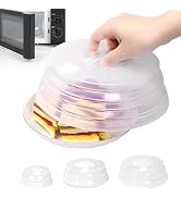 FUSMYE Set of 3 Collapsible Silicone Microwave Plate Cover for Food, Easy Grip Handle Clear Silic...