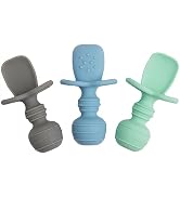 Upward Baby Spoons 3 pack - Self Feeding 6 Months - Chewable Toddler Utensils with Anti Choke Bar...
