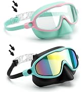 GGBuy 2 Pack Kids Swim Goggles with Nose Cover Cute Kids Swimming Goggles Anti Fog UV Protection ...