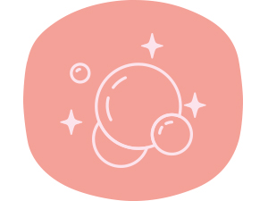 Bubbles cleaning icon on dark lavendar rounded rectangle background