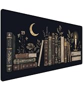 Dark Academia Desk Mat 35.4x15.7 Inch, Large Extended Mouse Pad with Bookshelf Design, Non-Slip W...