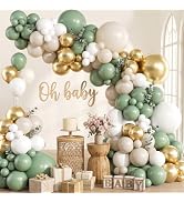 KARLURE Sage Green Balloon Arch Kit Garland with White Gold Sand Balloons for Baby Shower Baby In...