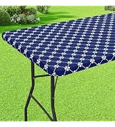 misaya Rectangle Vinyl Table Cloth, Elastic Fitted Tablecloth with Flannel Backing, Waterproof Pl...