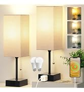 15'' Table Lamp for Bedroom set of 2,3-Color Bedside Lamps with Pull Chain Table Lamps for Night ...