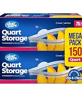 Quart Storage Bags - 150 Count, Resealable Thick Plastic Food Storage Bags - Microwave-Safe, Zero...