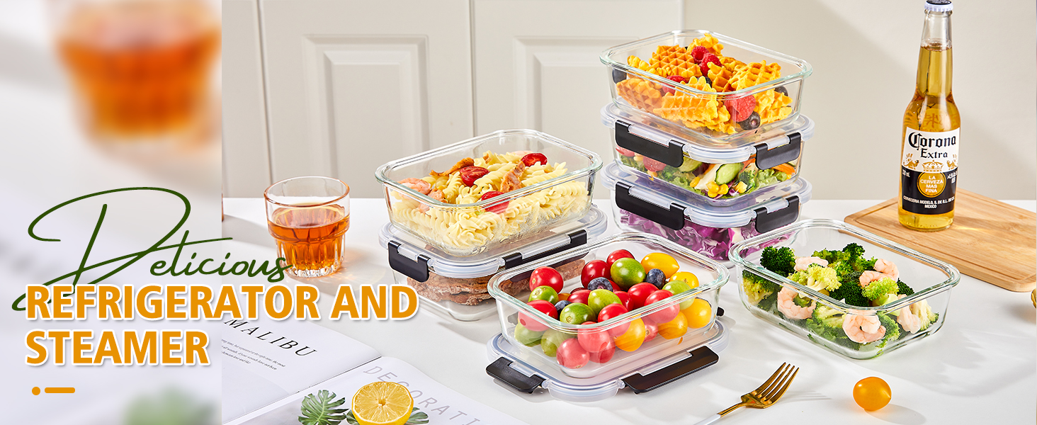 8 Pack 32OZ Glass Food Storage Containers with Lids