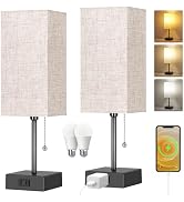 Table Lamp for Bedroom set of 2,3-Color Bedside Lamps with Pull Chain Table Lamps for Nightstand ...