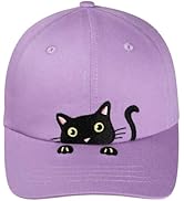 Girls Criss Cross Ponytail Hat Black Cat Baseball Cap Kids Adjustable Cotton Hats Funny Embroider...